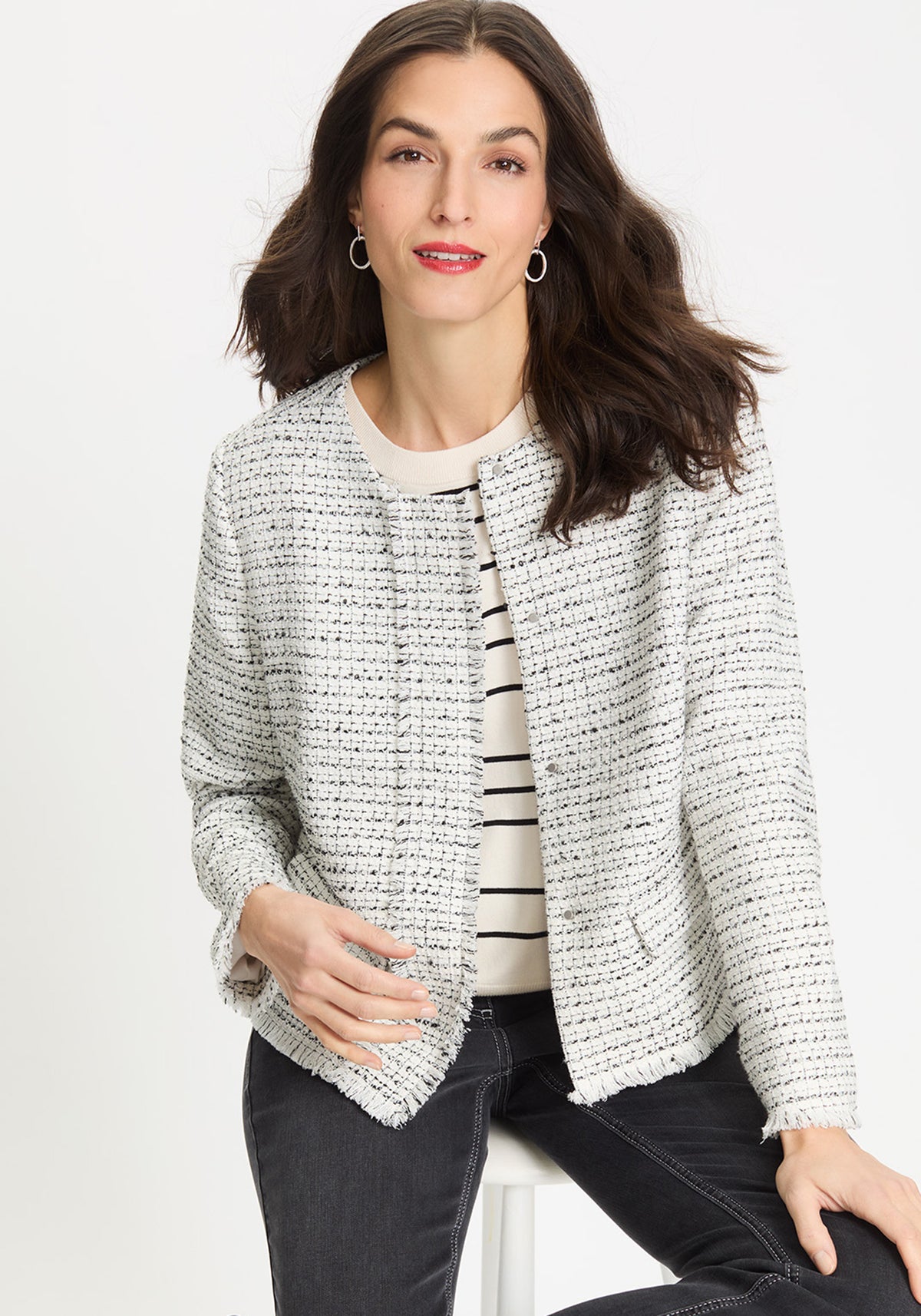 Collarless Tweed Jacket