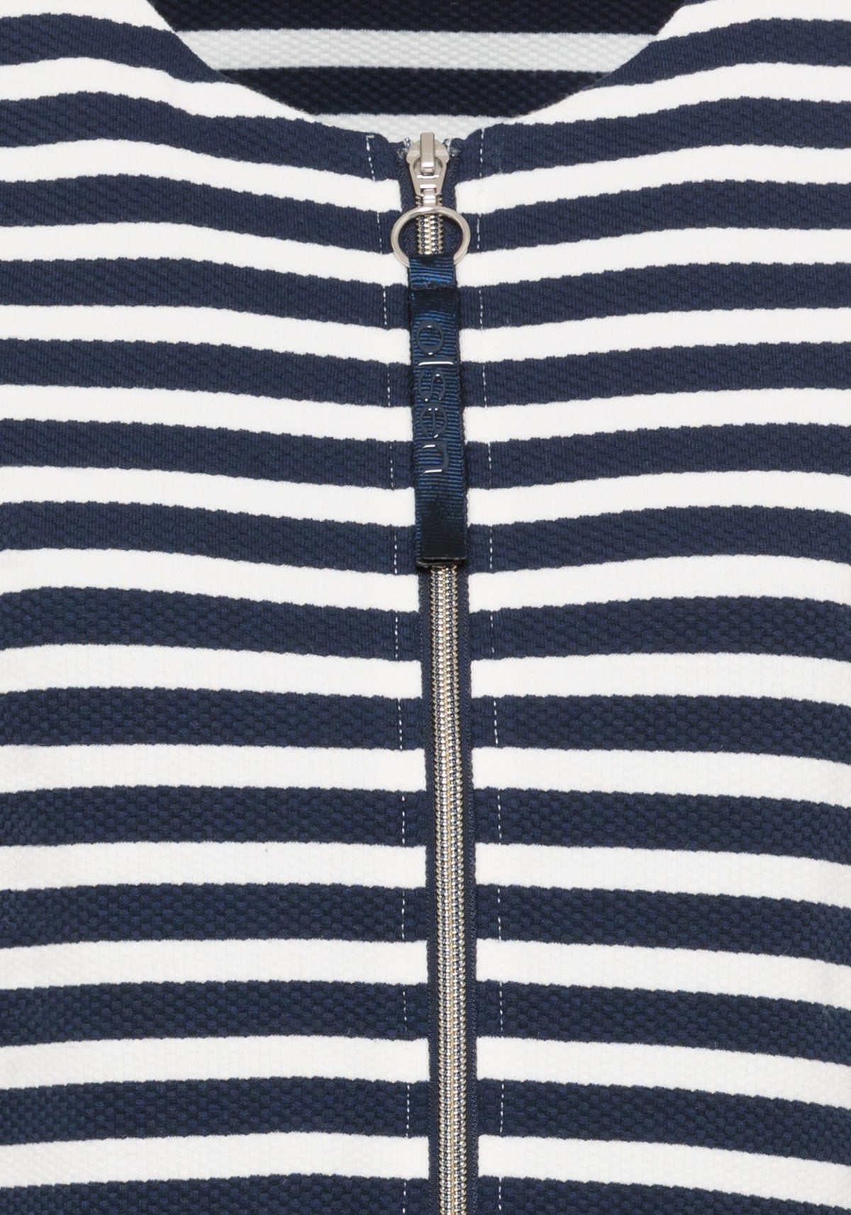 Striped Collarless Zip Front Jacket