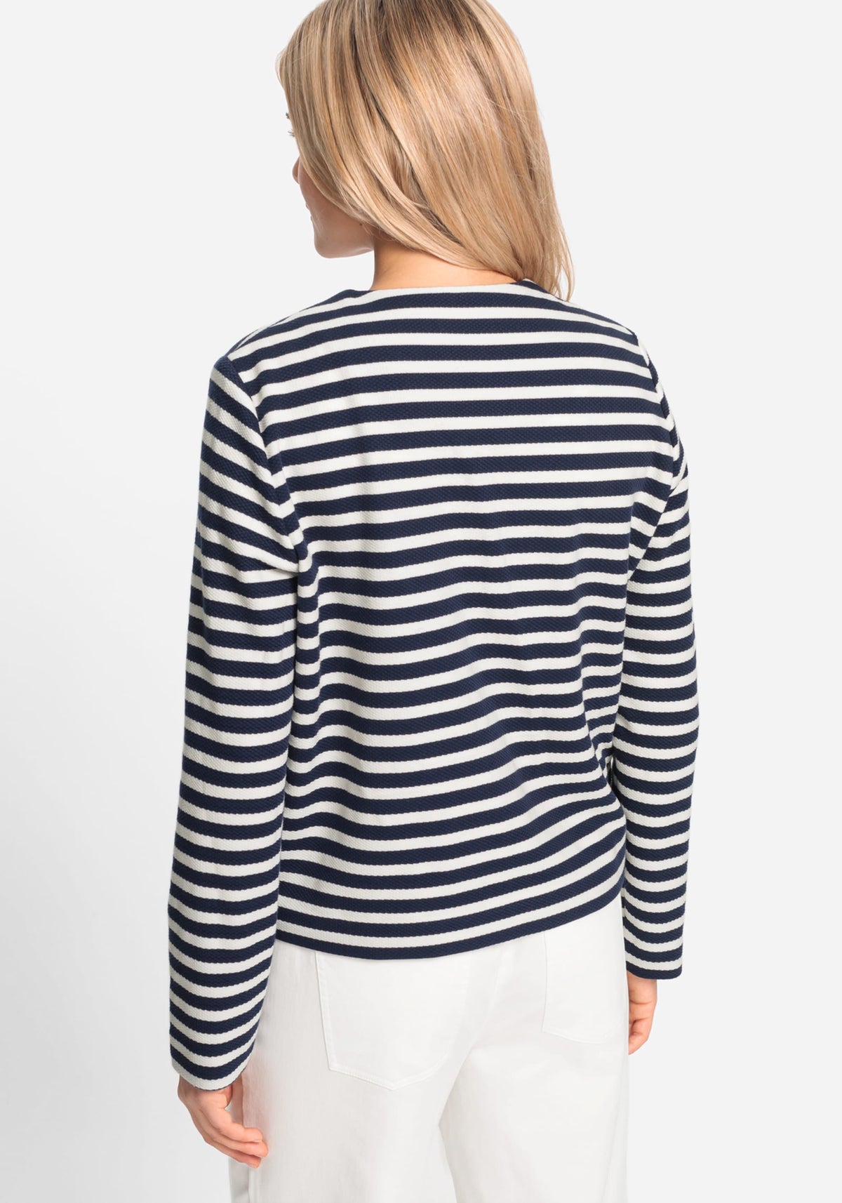 Striped Collarless Zip Front Jacket