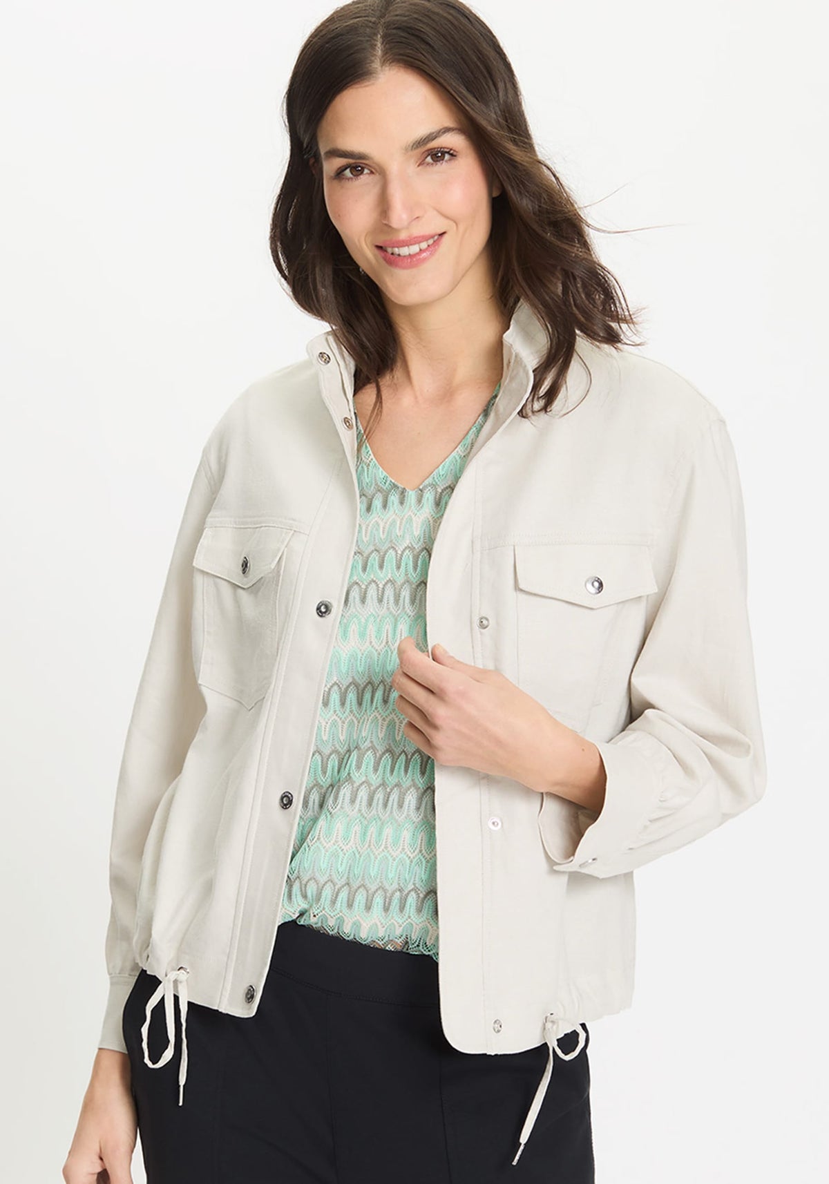 Funnel Neck Linen Blend Jacket