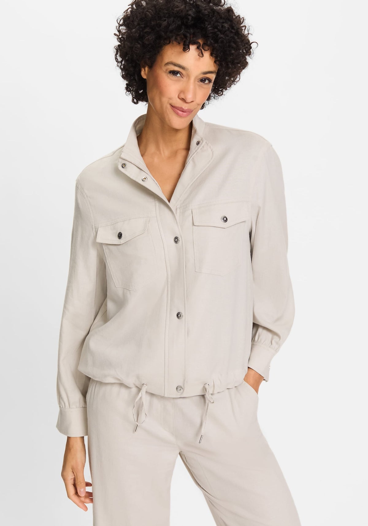 Funnel Neck Linen Blend Jacket