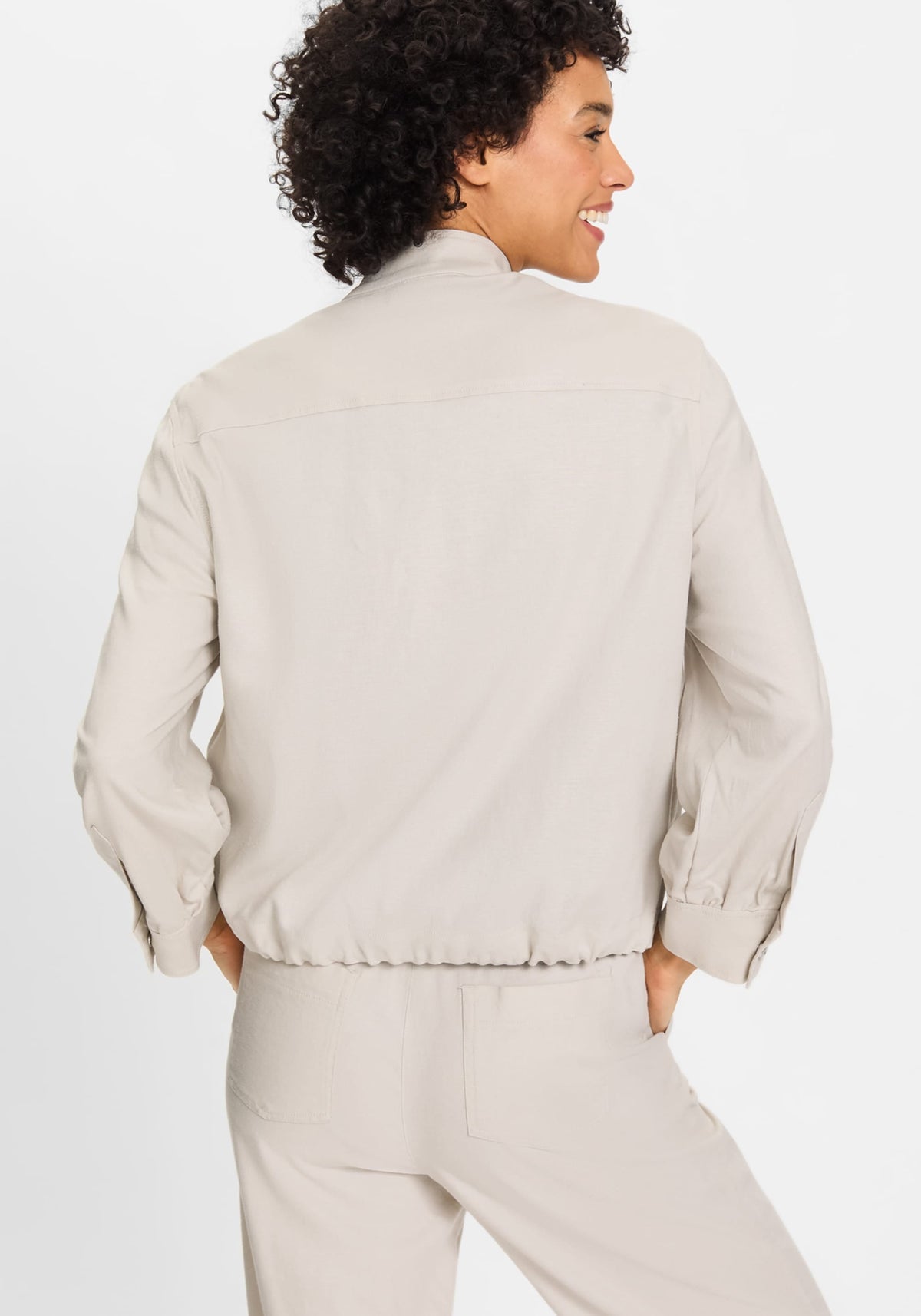 Funnel Neck Linen Blend Jacket
