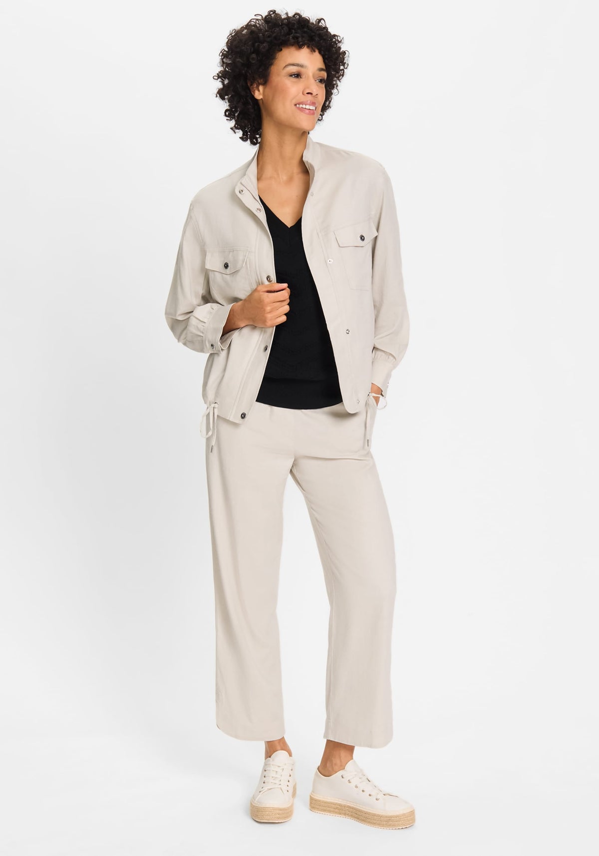 Funnel Neck Linen Blend Jacket