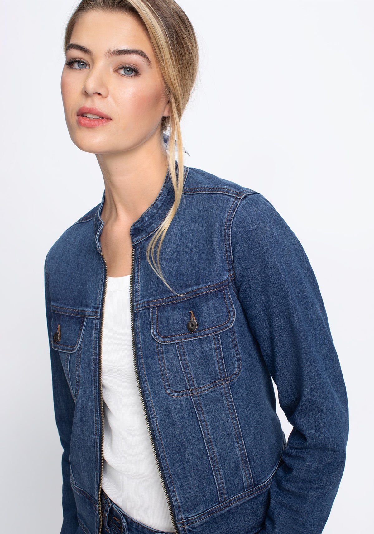 Collarless Denim Jacket