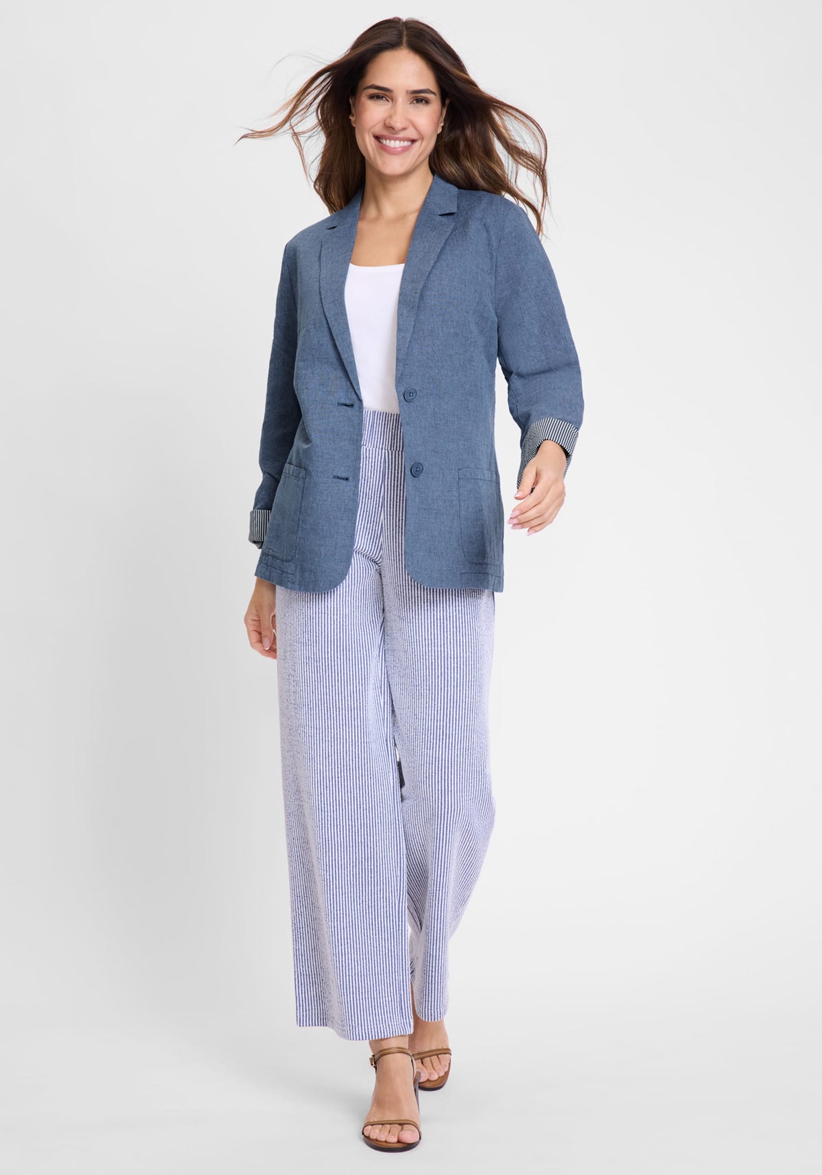 Blazer classique en coton et lin