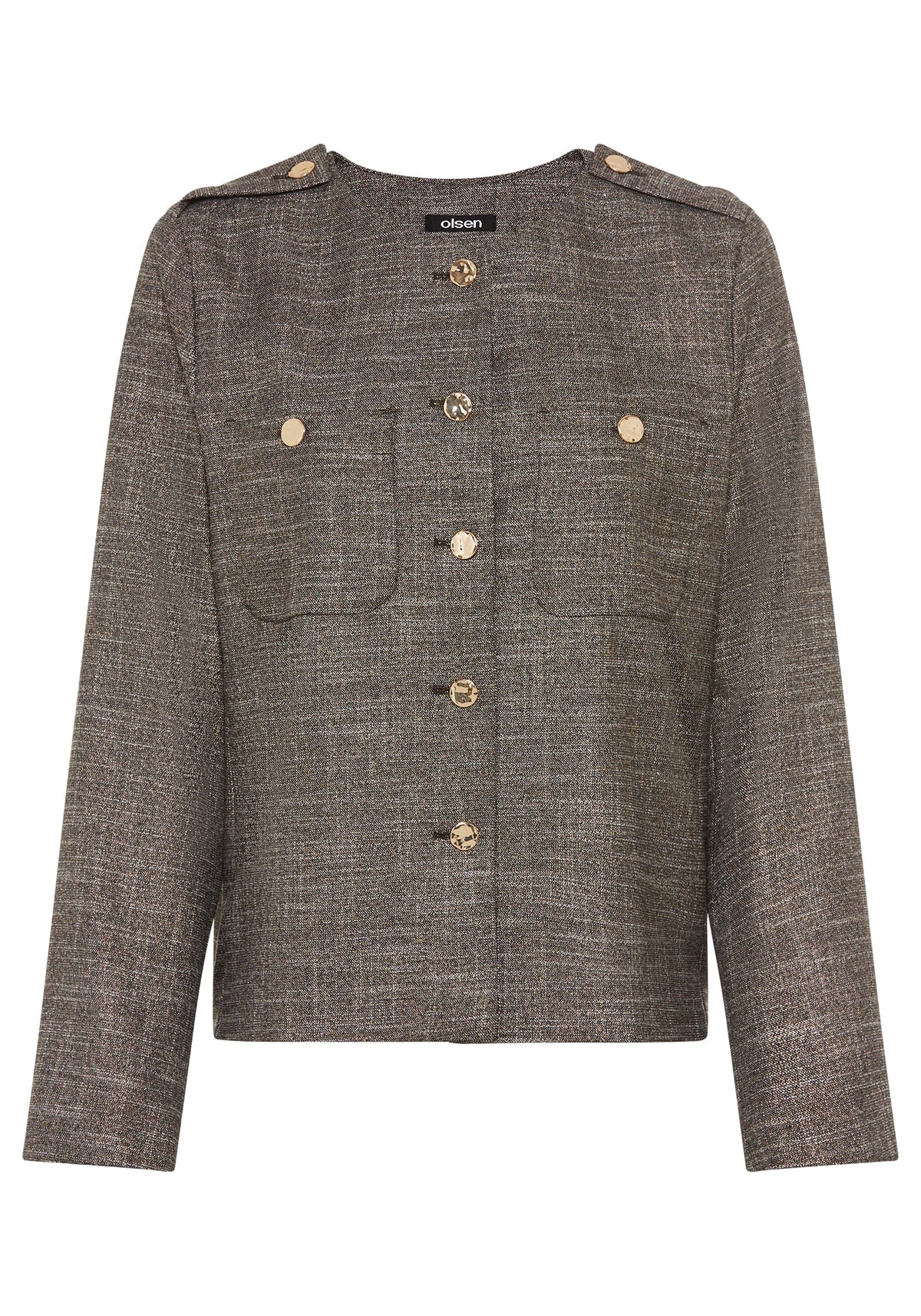 Veste pailletée sans col avec boutons dorés