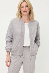Collarless Zip Front Jersey Jacket