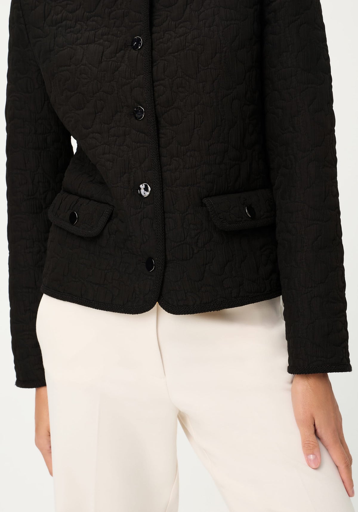 Collarless Quilted Jacket