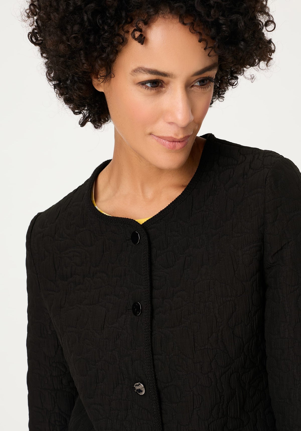 Collarless Quilted Jacket