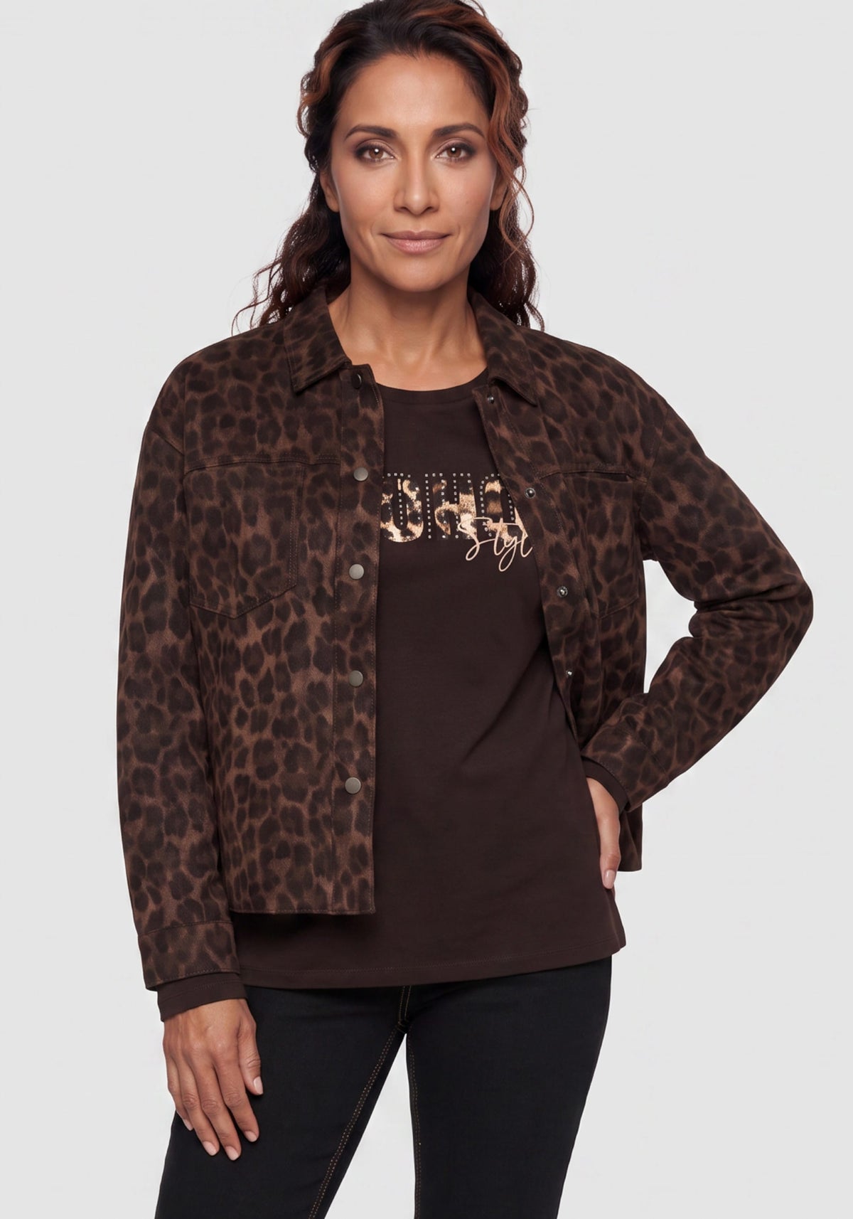 Faux Suede Leopard Print Jacket