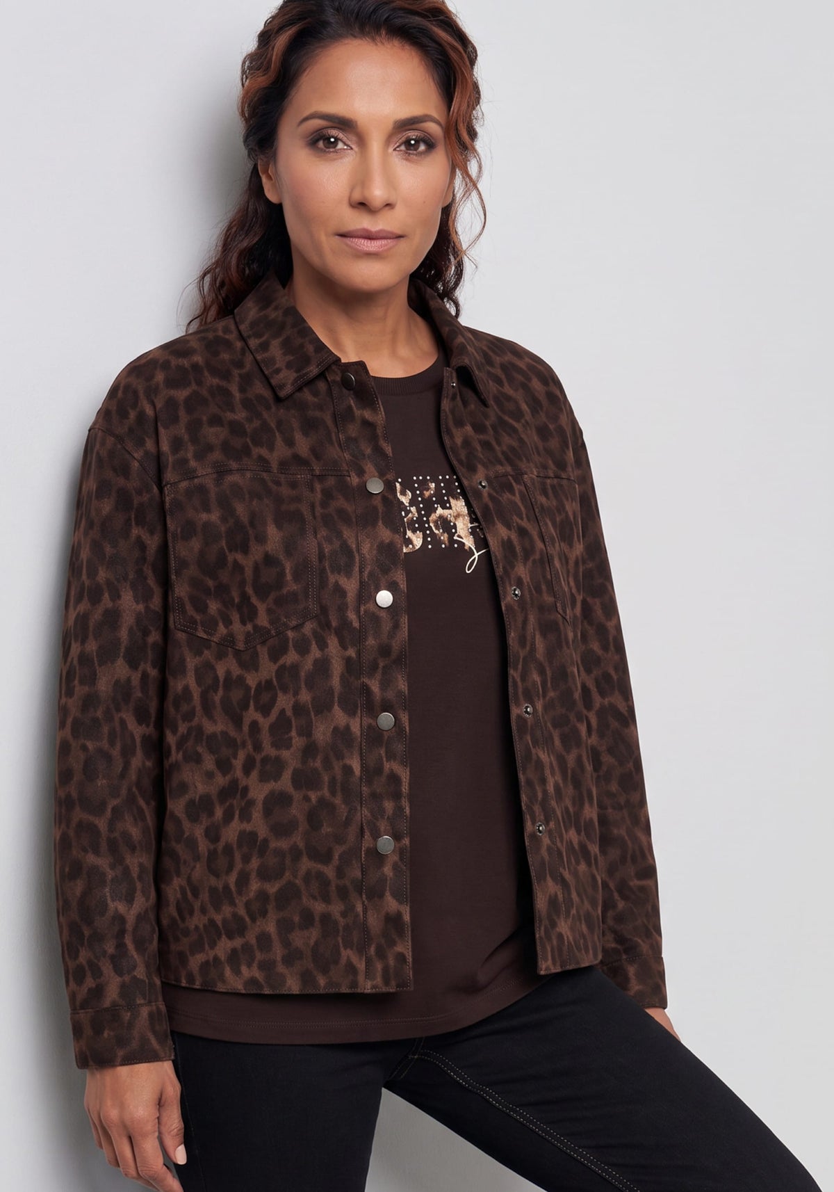 Faux Suede Leopard Print Jacket
