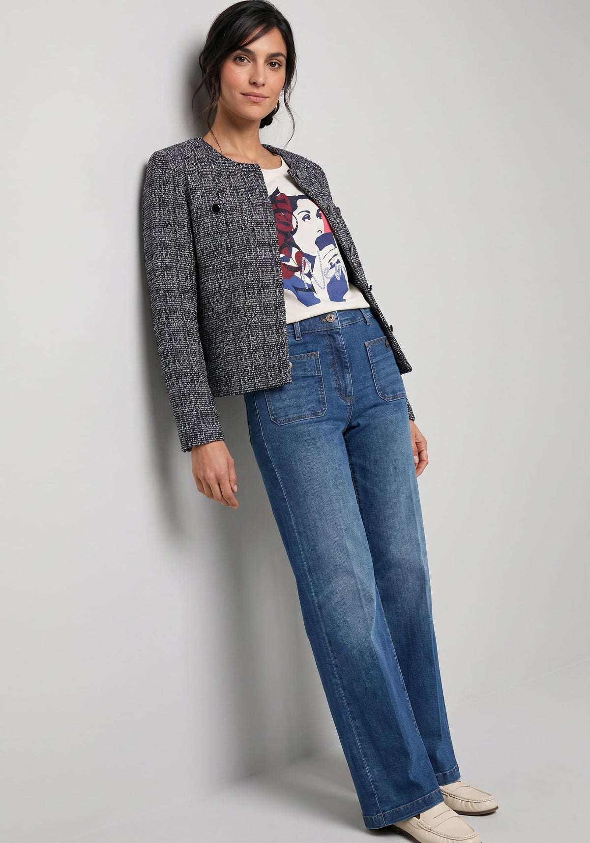 Collarless Tweed Jacket