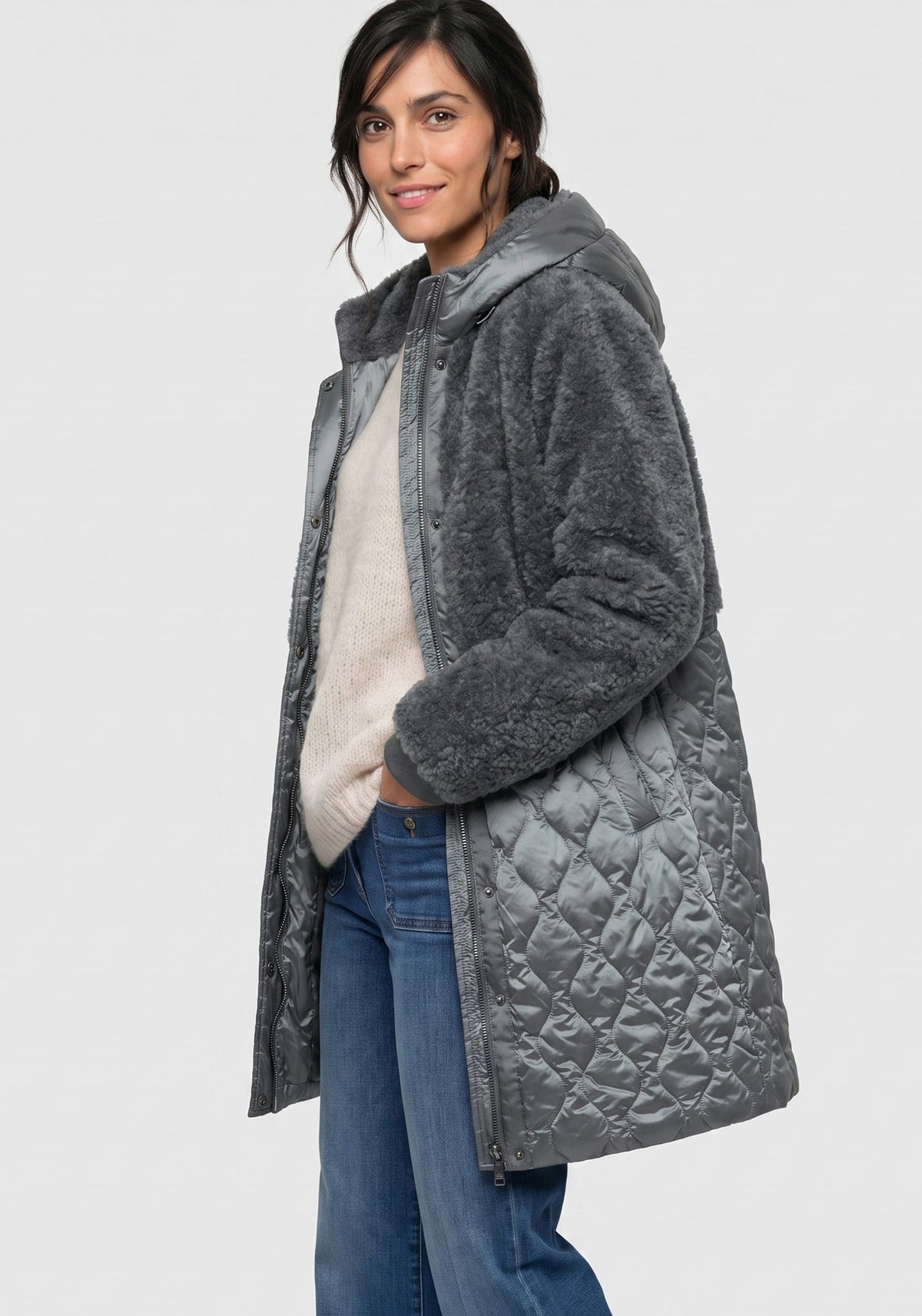 Quilted Faux Sherpa Coat
