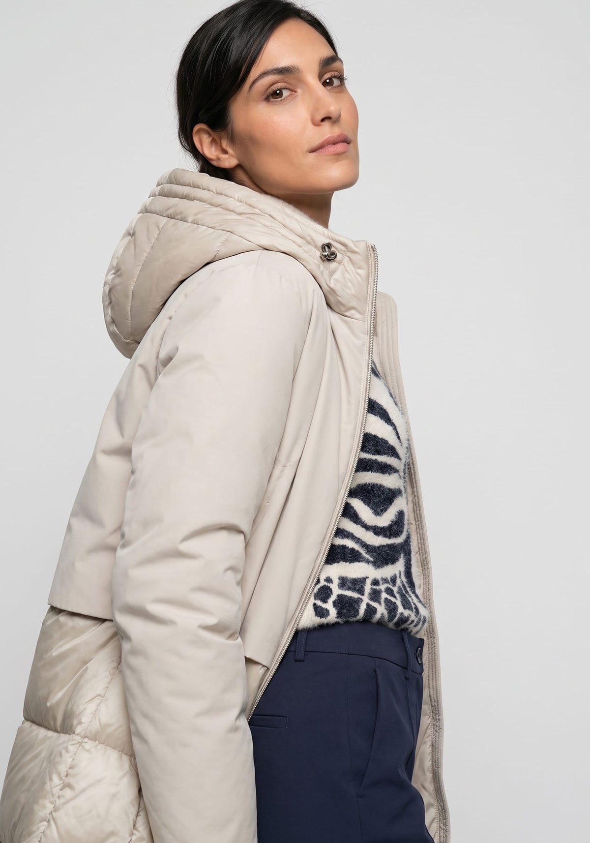 Mixed Media Hooded Coat