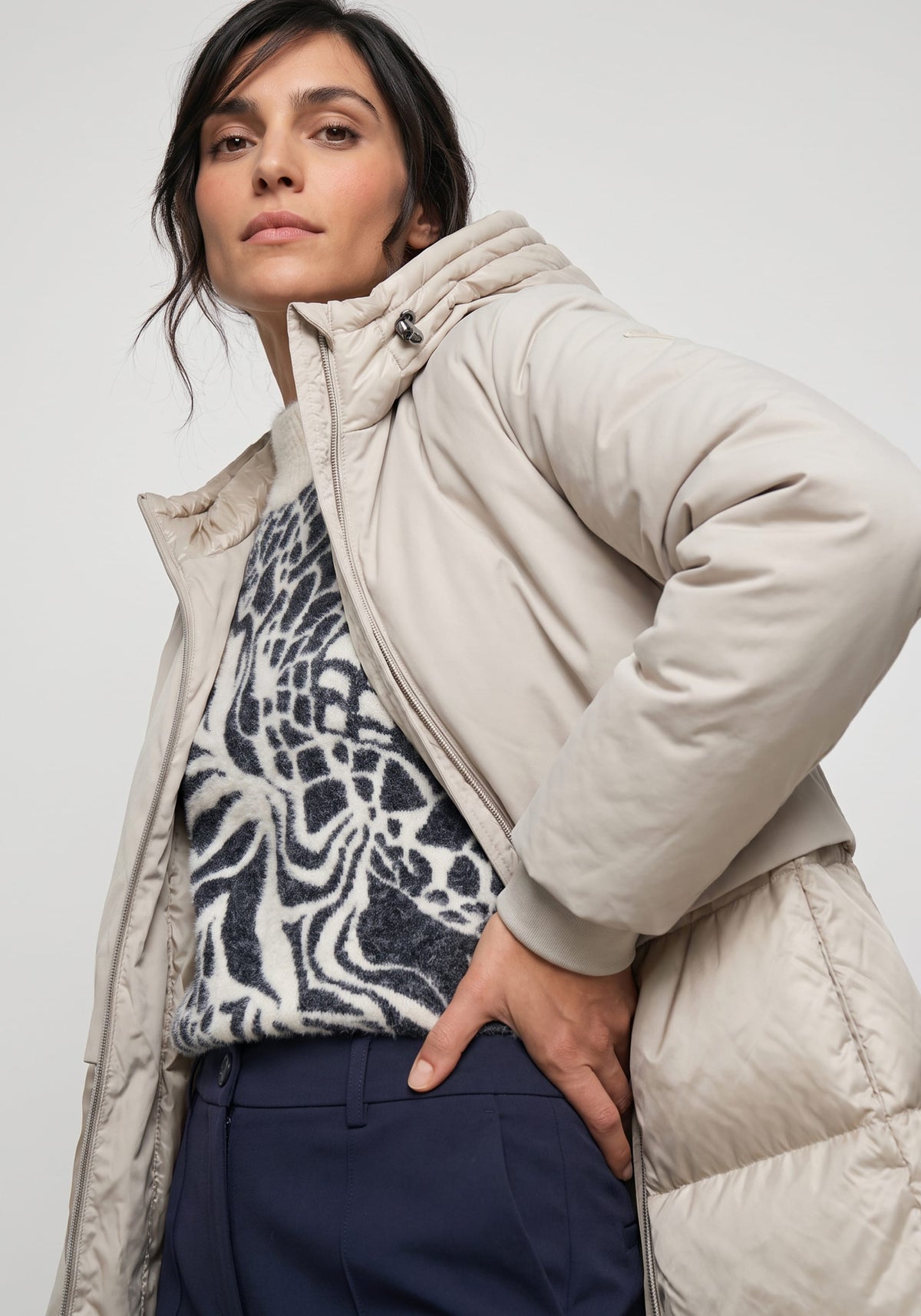 Mixed Media Hooded Coat