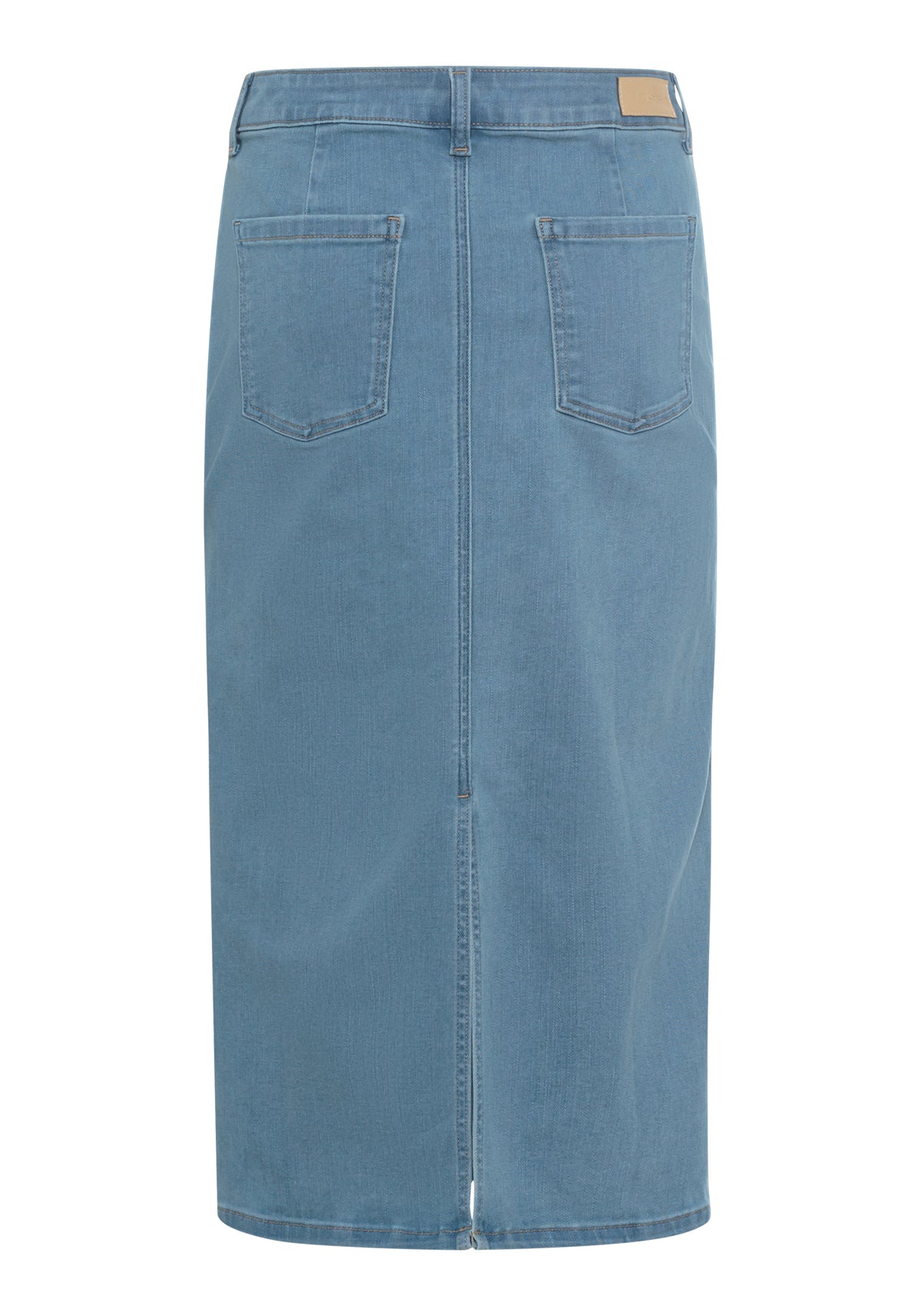 Light Wash Power Stretch Midi Jean Skirt