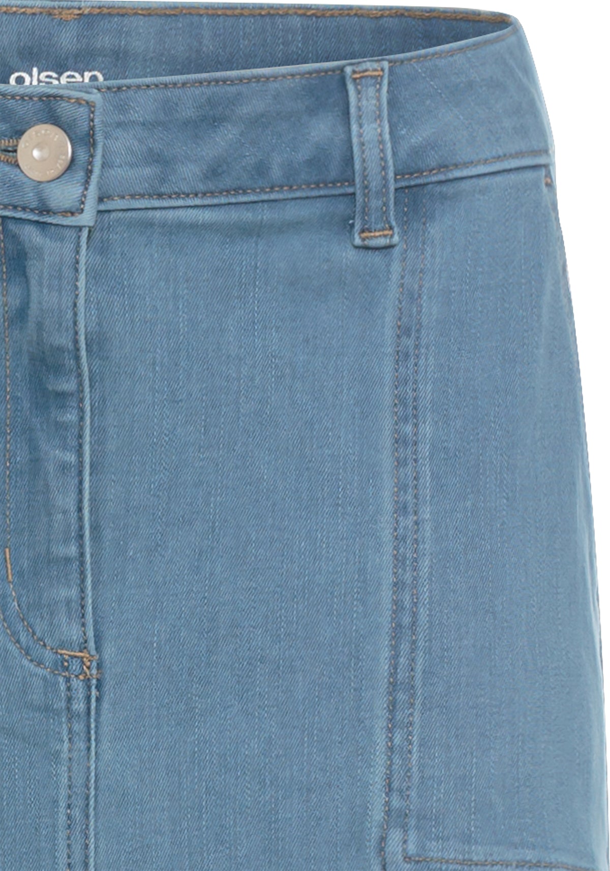 Light Wash Power Stretch Midi Jean Skirt