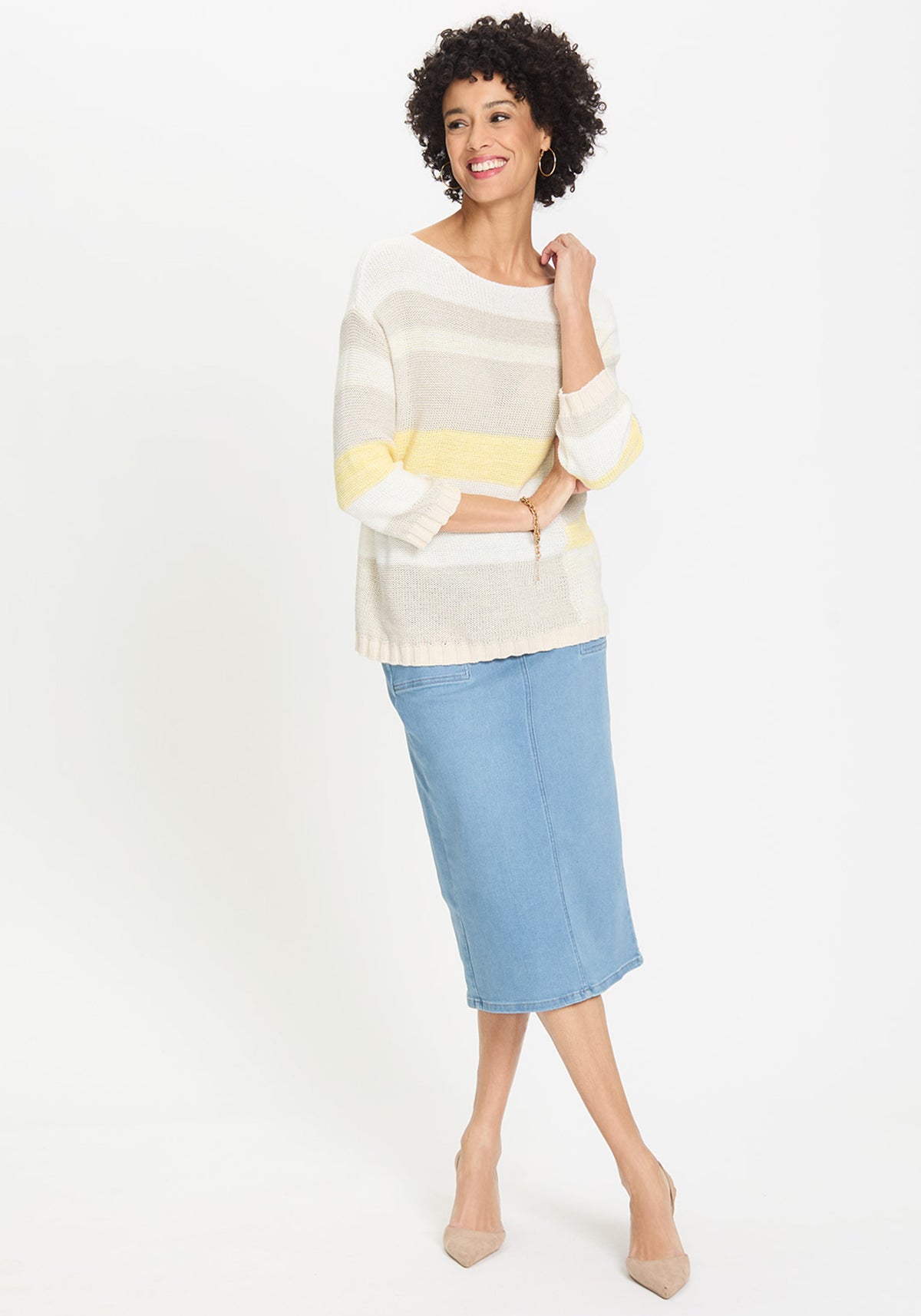 Light Wash Power Stretch Midi Jean Skirt