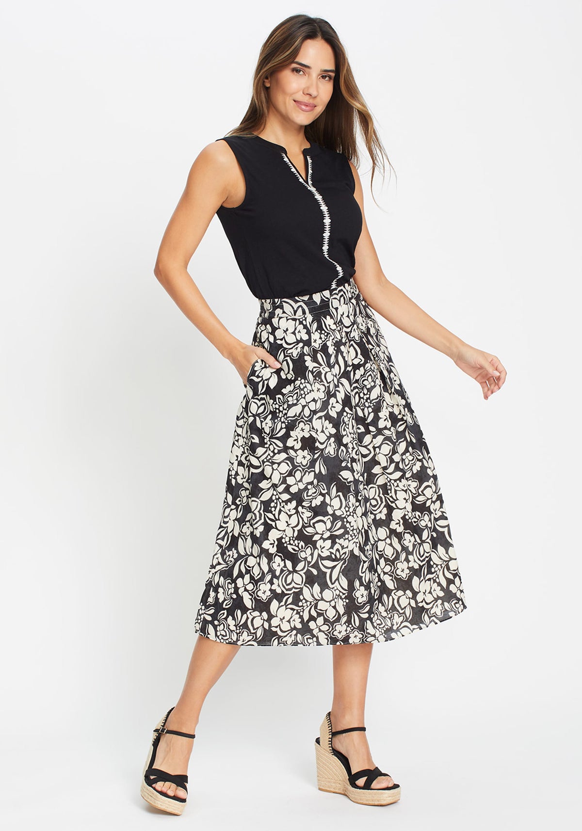 Jupe midi à fleurs