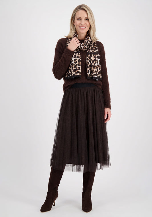 Jupe midi en tulle et imprimé léopard