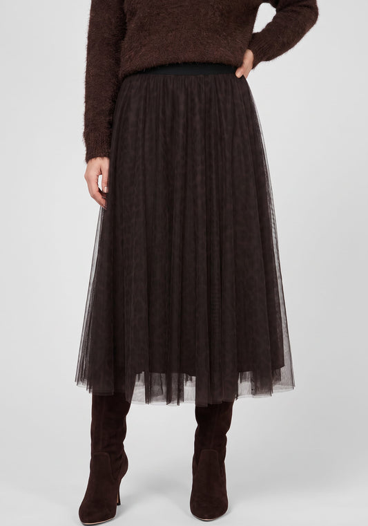 Jupe midi en tulle et imprimé léopard