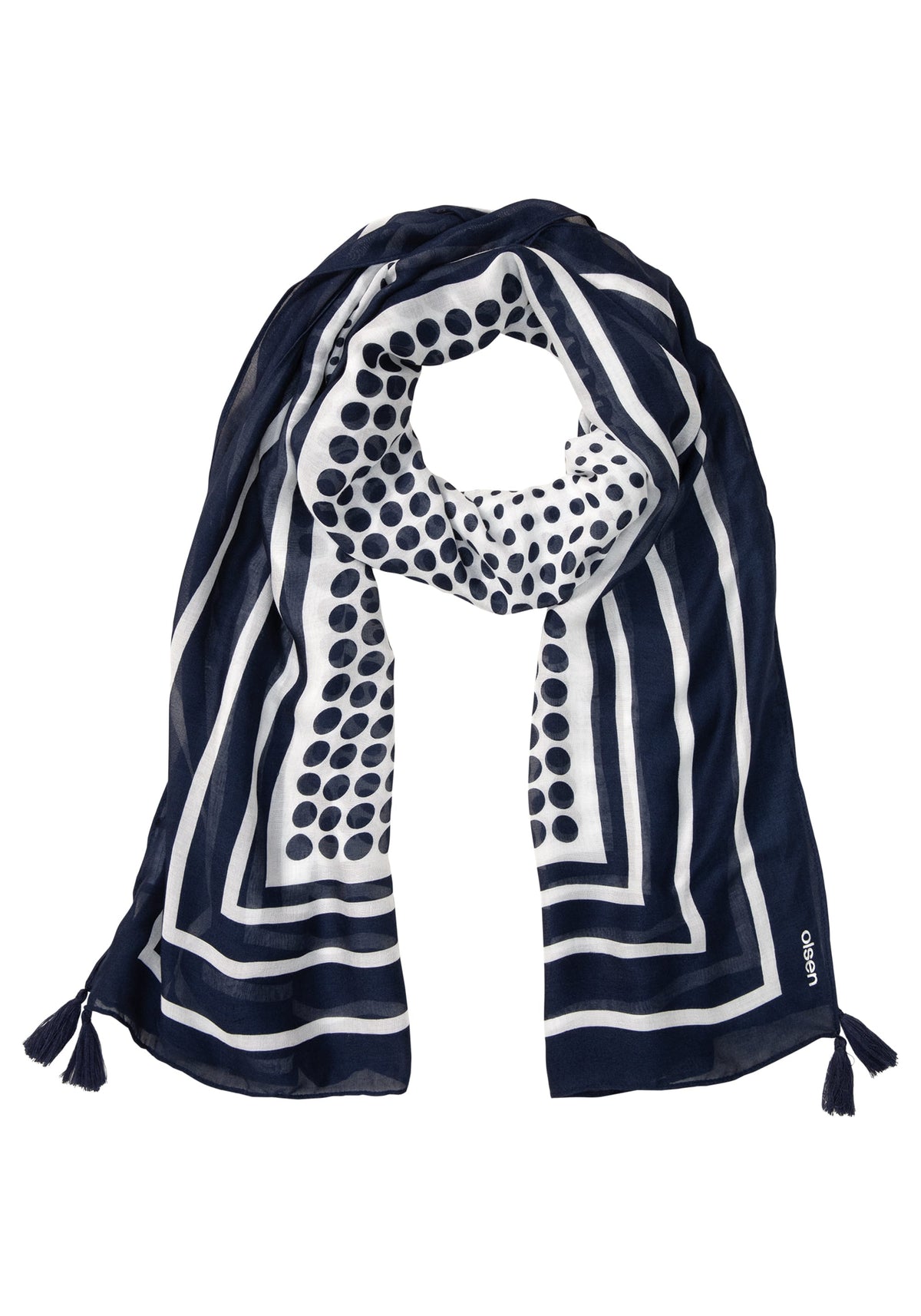 Polka Dot and Border Print Scarf