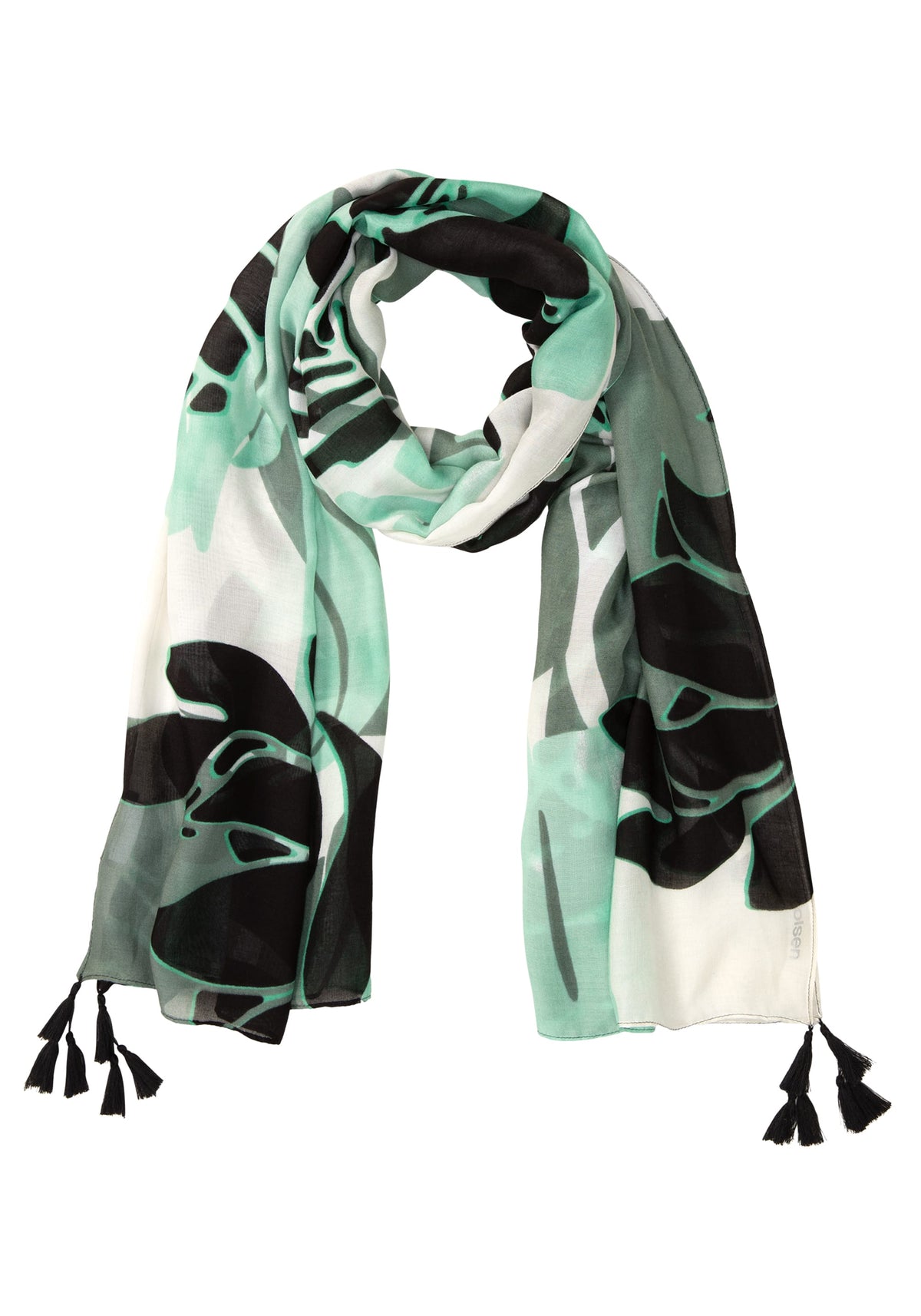 Abstract Leaf Print Tassel Scarf