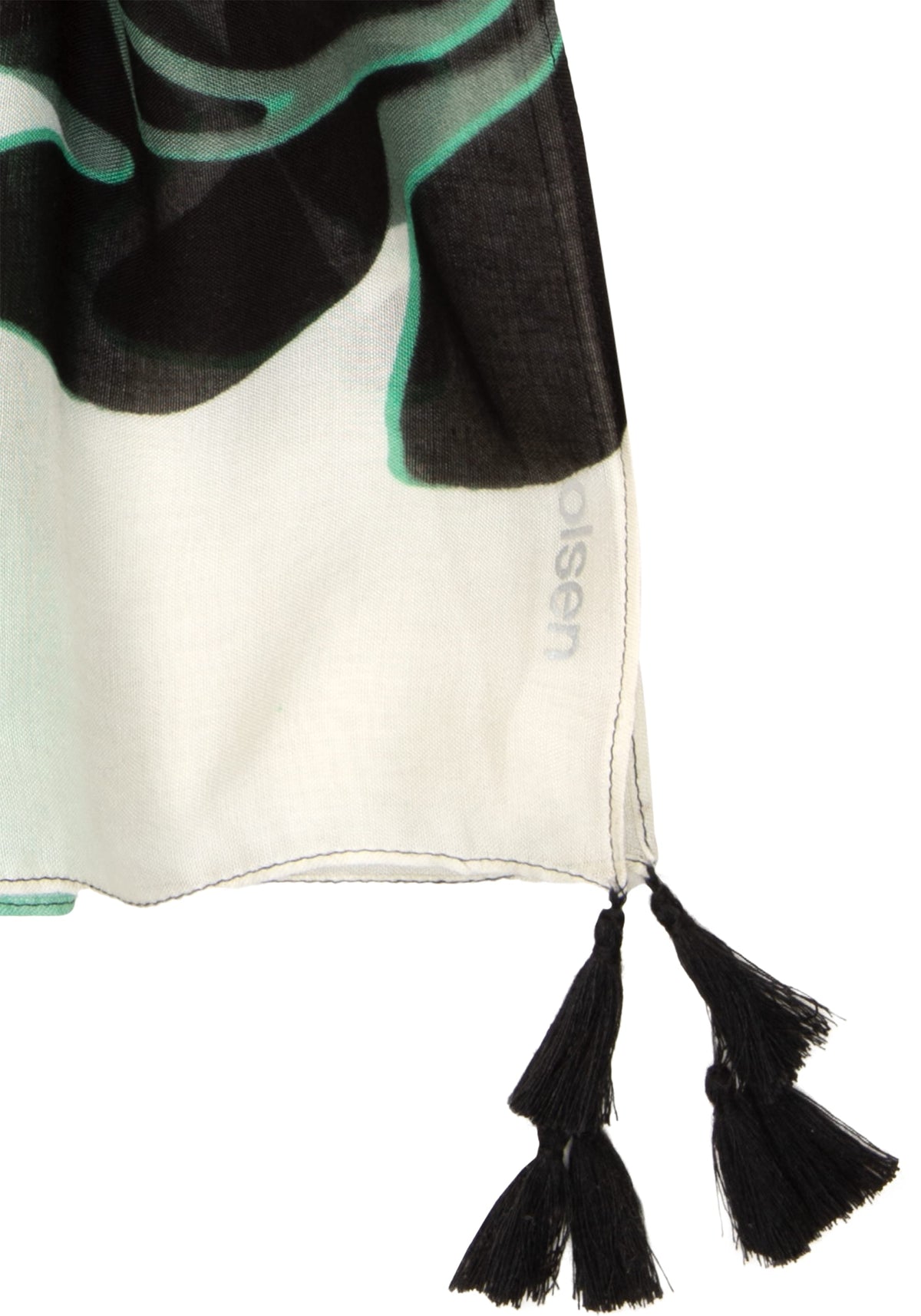 Abstract Leaf Print Tassel Scarf