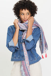 Ornamental Borer Print Tassel Scarf