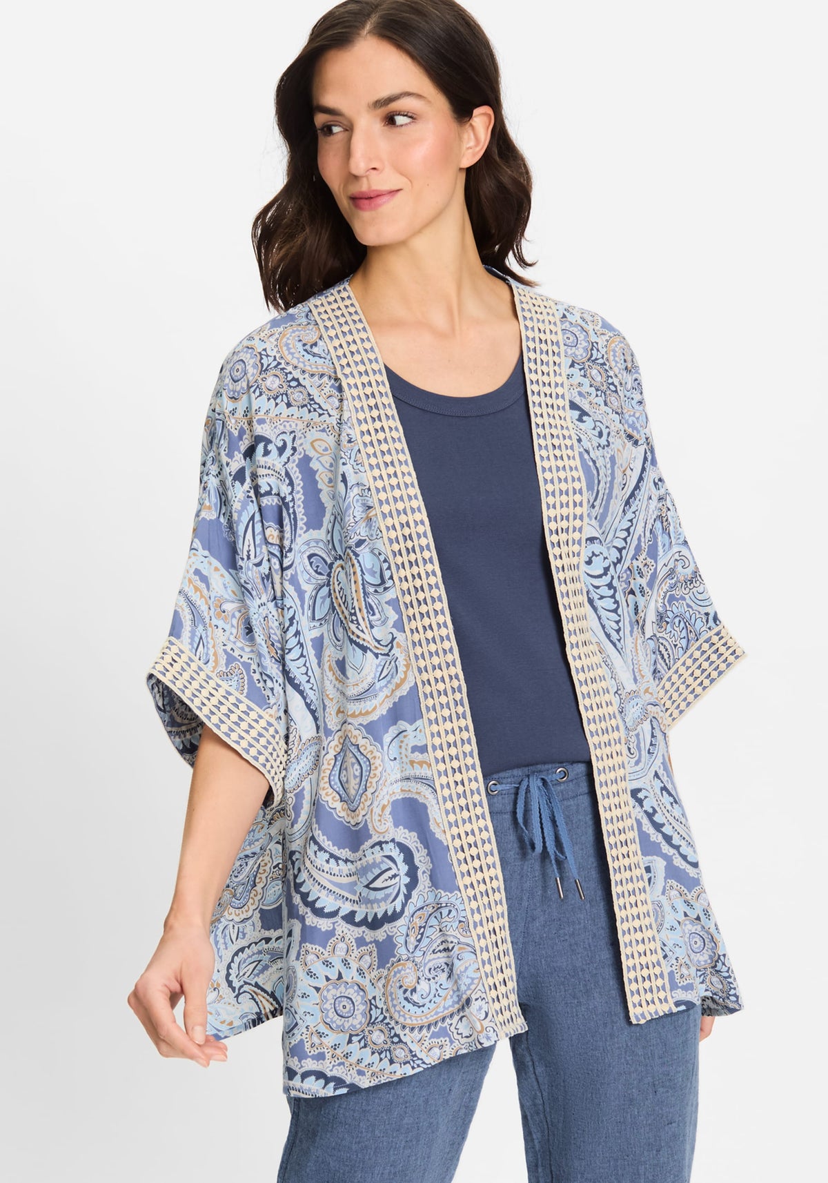 Paisley Kimono with Embroidered Trim