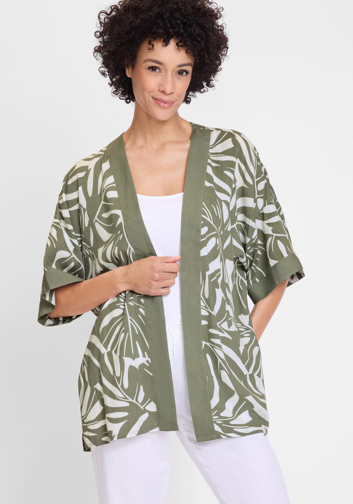 Leaf Print Lightweight Kimono