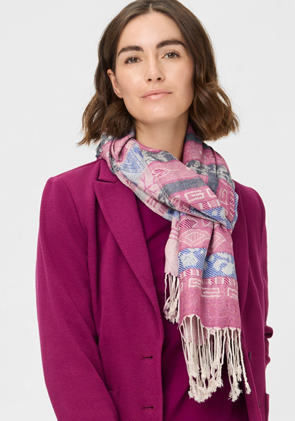 Multi-Motif Scarf with Fringe Trim