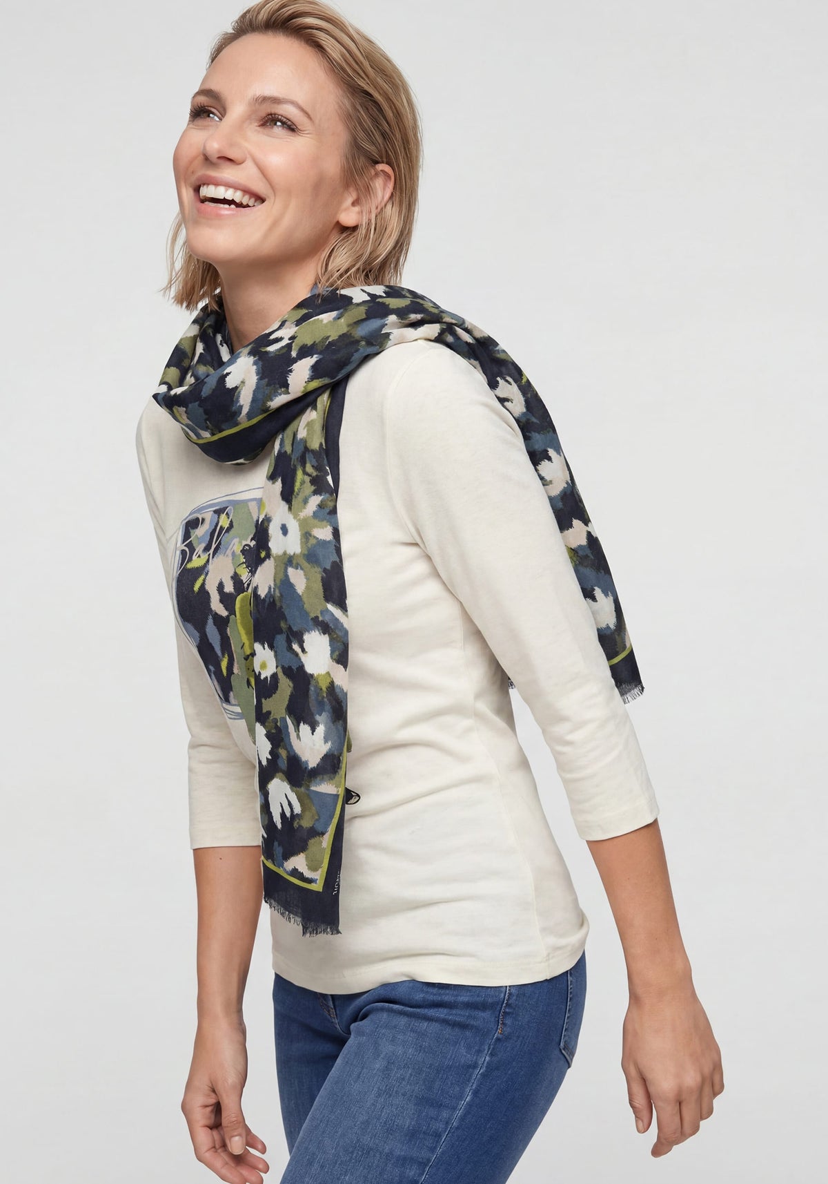 Leaf Camo & Border Print Scarf